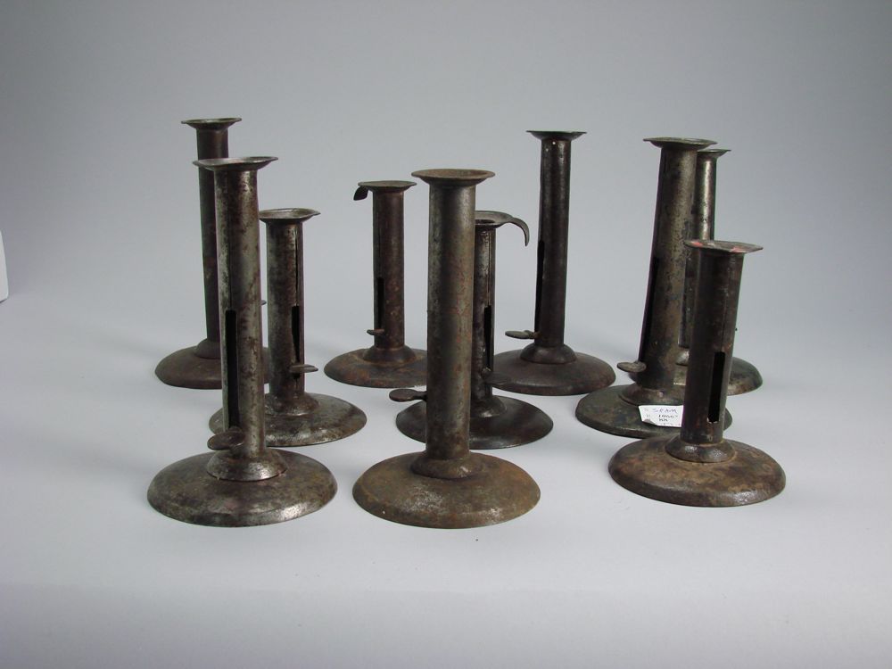 Appraisal: FIVE ASSEMBLED PAIRS OF HOGSCRAPER CANDLESTICKS th CenturyHeights from to