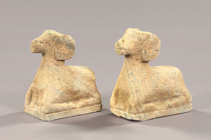 Appraisal: Pair of Carved White Marble Figures of Recumbent Rams in