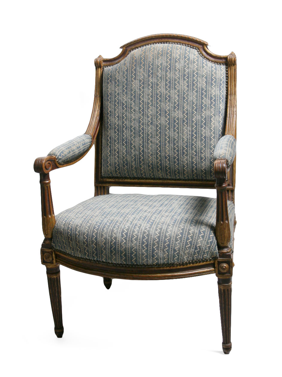 Appraisal: LOUIS XVI STYLE PAINTED AND PARCEL GILT FAUTEUIL SIGNED A