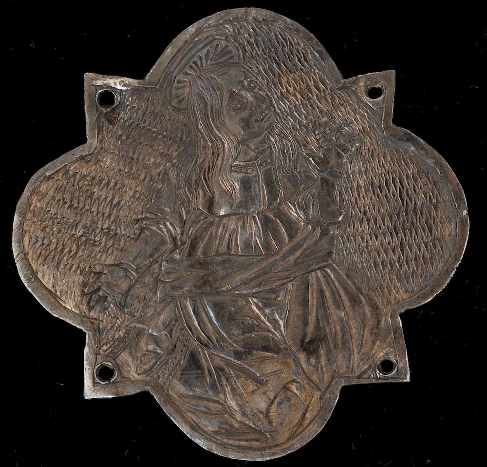 Appraisal: Early Continental Hand Engraved Silver Plaque depicting a saint in