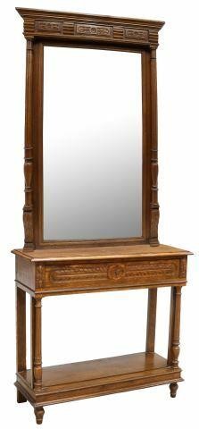 Appraisal: French oak console table and mirror late th c mirror