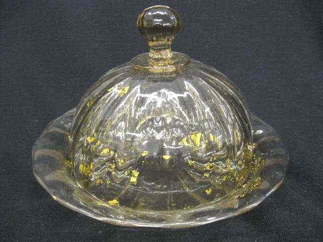 Appraisal: Venetian Art Glass Covered Butter or Cheese Dish gold mica