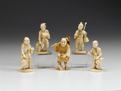 Appraisal: Five Japanese ivory okimono early th century Comprising of a