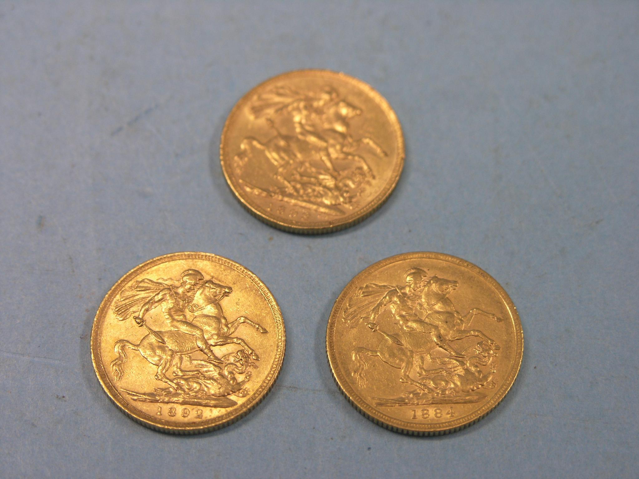 Appraisal: Three Victorian gold sovereigns