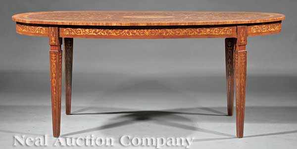 Appraisal: A Louis XVI-Style Marquetry Dining Table the oval top inlaid