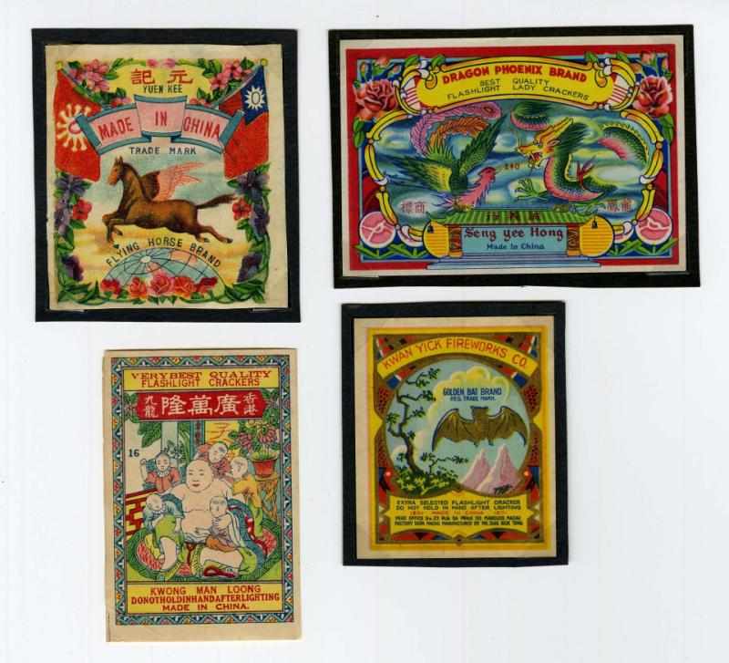 Appraisal: Lot of Firecracker Labels Includes Dragon Phoenix Golden Bat Flying