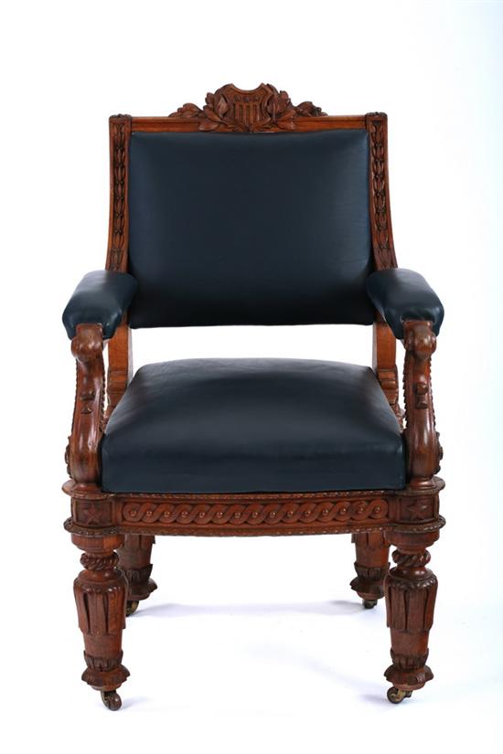 Appraisal: CARVED OAK U S HOUSE OF REPRESENTATIVES ARMCHAIR Circa designed