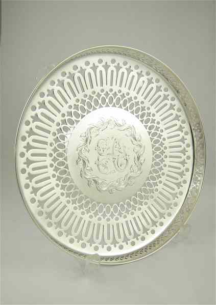 Appraisal: ROGER WILLIAMS STERLING FOOTED PIERCED TRAY pattern D Dimensions ''D