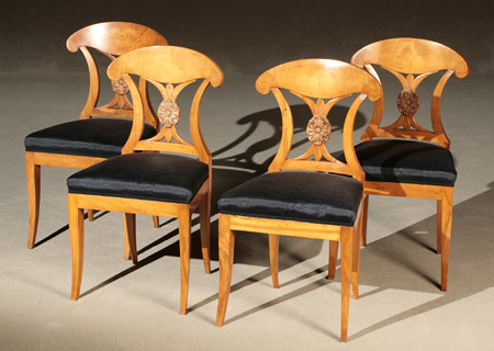 Appraisal: Set of Four Biedermeier Walnut Side Chairs Circa - Each