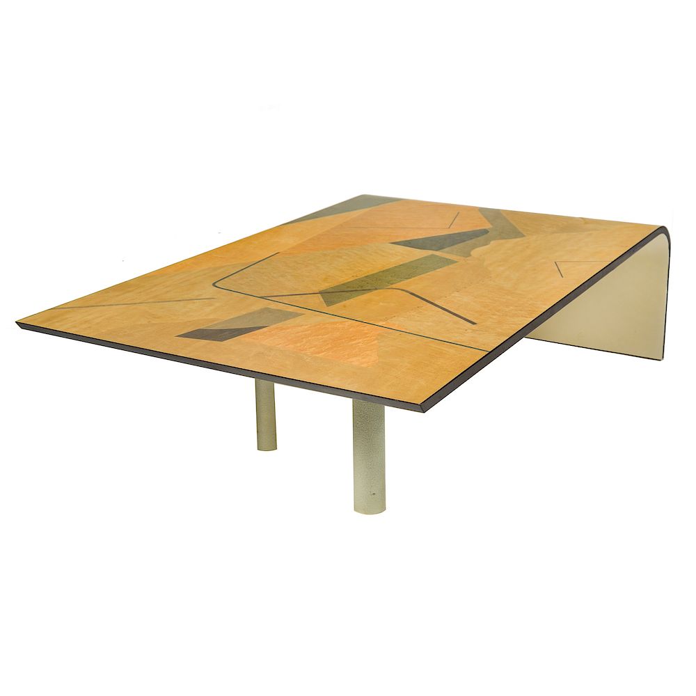 Appraisal: Contemporary Inlaid Fiberglass Coffee Table th century signed illegibly Cubist