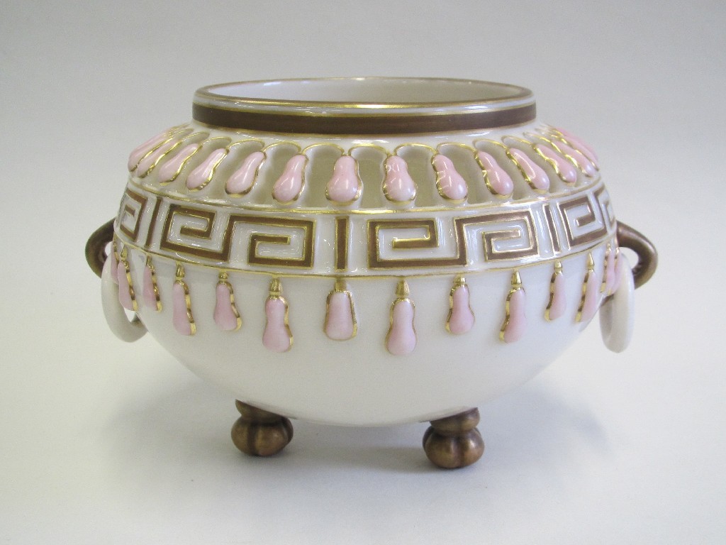 Appraisal: Royal Worcester two handled pot pourri pot decorated with Greek