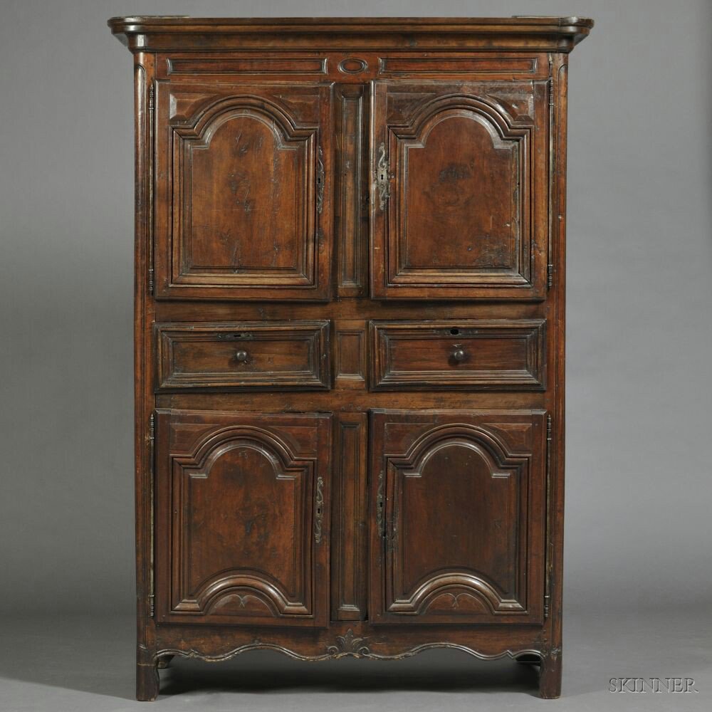 Appraisal: Louis XIII-style Chestnut Cupboard later cornice above a case with