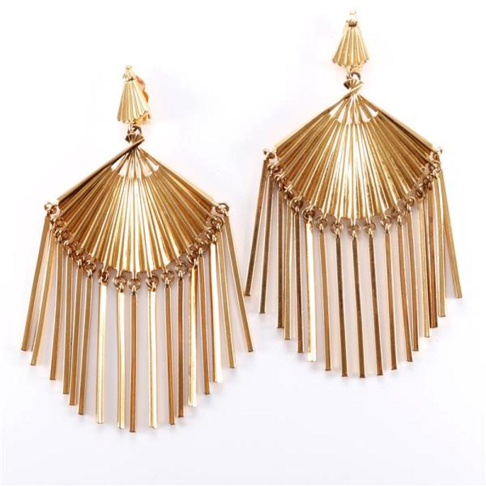 Appraisal: S DIOR LARGE GOLD TONE FAN EARRINGS WITH GOLD TASSELS