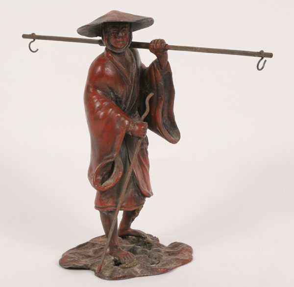 Appraisal: Vintage Chinese Asian man figure water carrier with walking stick