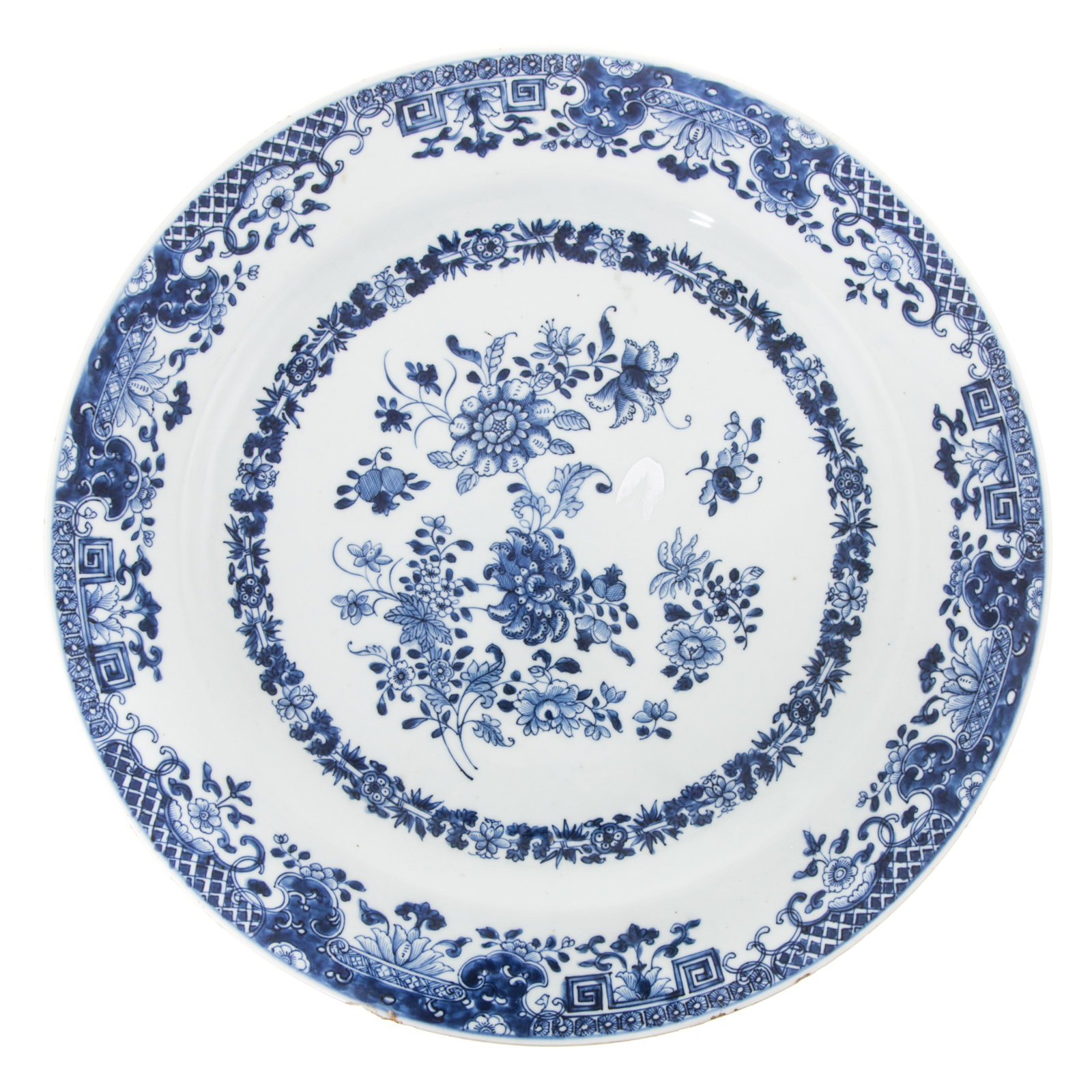 Appraisal: CHINESE EXPORT BLUE WHITE CHARGER Mid- th century floral border