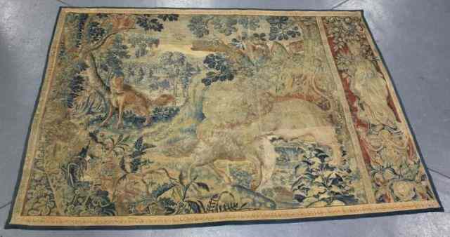 Appraisal: th Century Continental Tapestry Depicts a lion and its prey