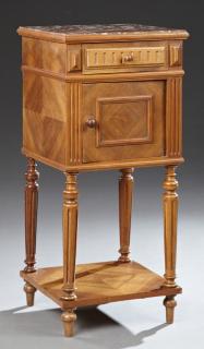 Appraisal: French Henri II Style Carved Walnut Marble Top Nig French