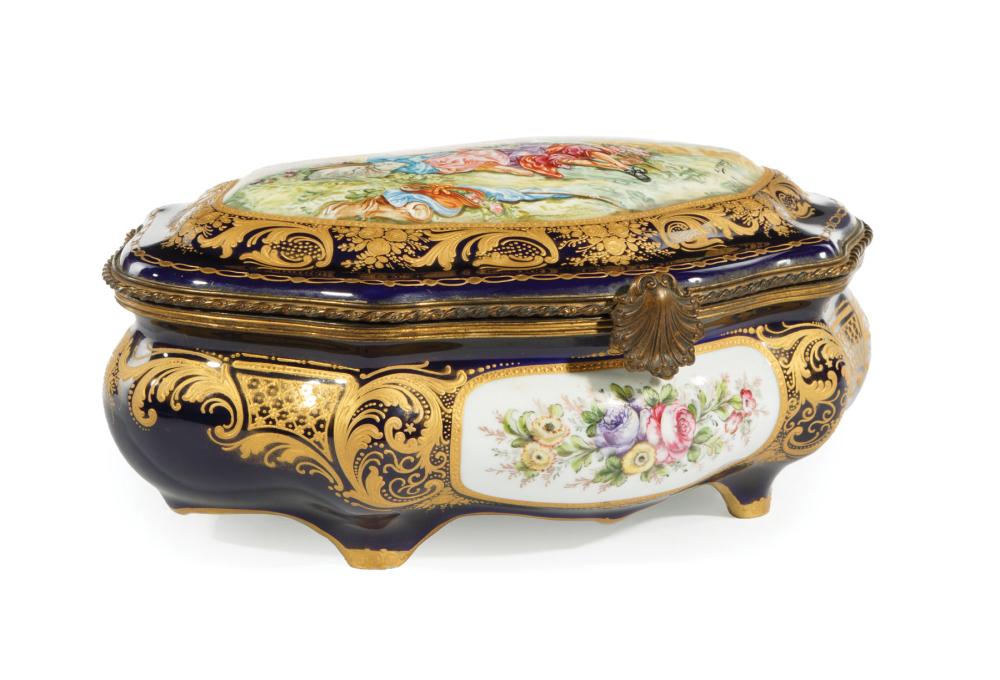 Appraisal: Sevres-Style Polychrome and Gilt Porcelain Dresser Box th c scroll