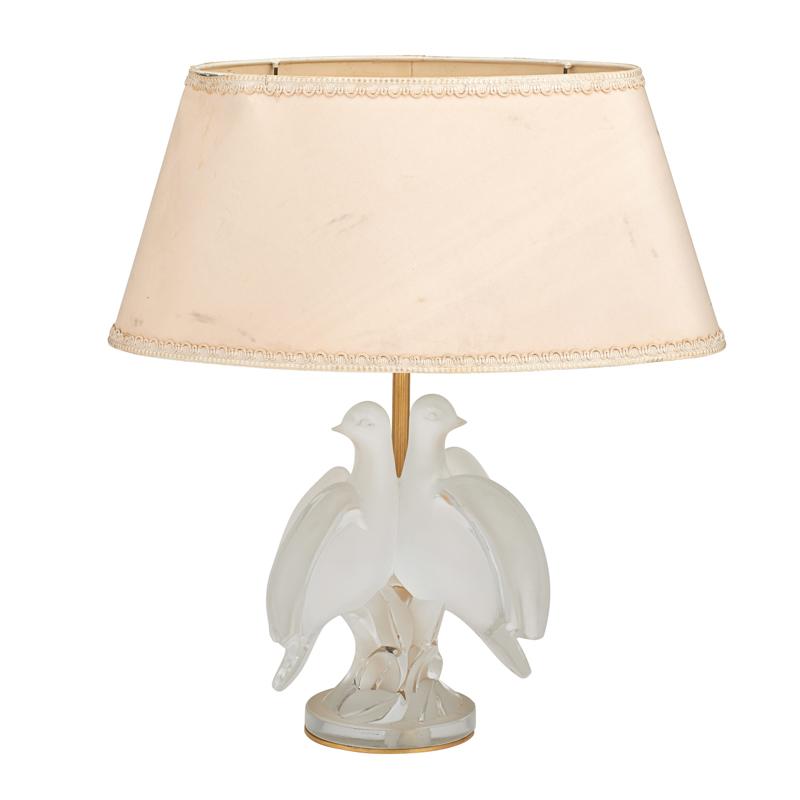 Appraisal: LALIQUE GLASS TABLE LAMP Base with two turtle doves in