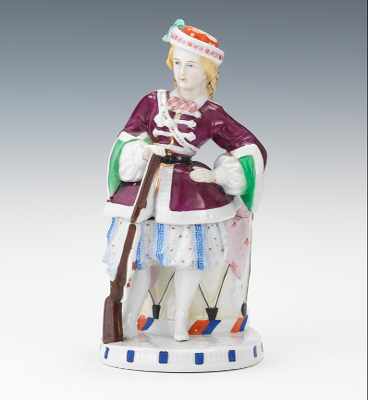 Appraisal: Conta Bohme Figural Tobacco Container Pseudo-Military Costume Rare figural porcelain