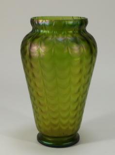 Appraisal: Austrian Green Iridescent Art Glass Vase AUSTRIA EARLY TH CENTURY