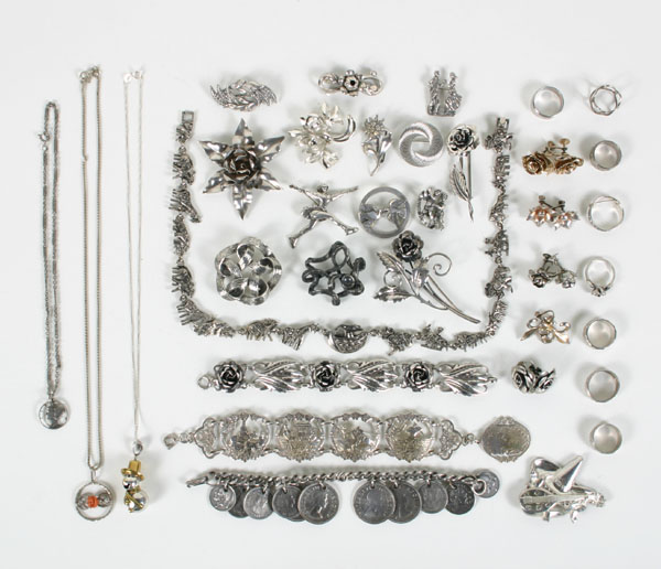 Appraisal: Vintage sterling and silver jewelry pc assortment including Danecraft sterling