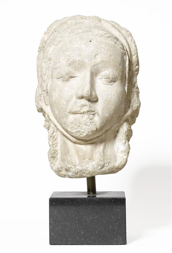 Appraisal: HEAD OF A WOMAN late Gothic Burgundy circa Limestone carved