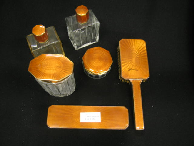 Appraisal: Pc Enamel Crystal Dresser Set bottles jar brush deco era