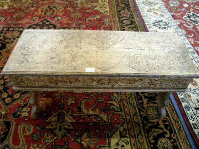 Appraisal: Neat Pyrography Bench lift top circa