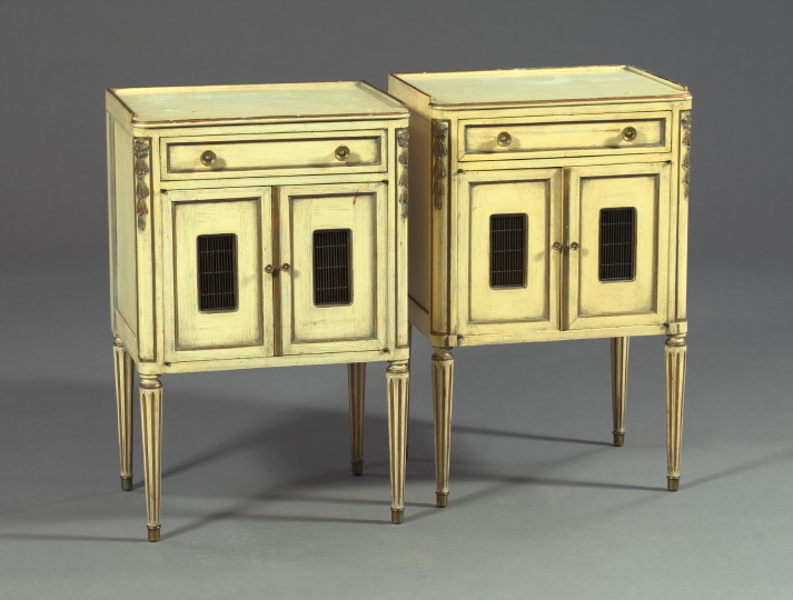 Appraisal: Pair of Louis XVI-Style Gilt and White Nightstands having single