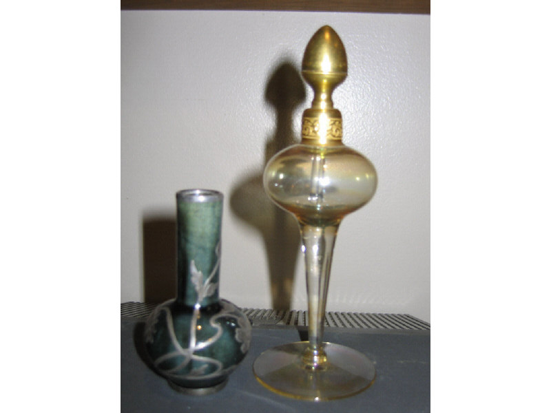 Appraisal: TWO ART NOUVEAU CABINET ARTICLES DE VILBISS iridescent glass and