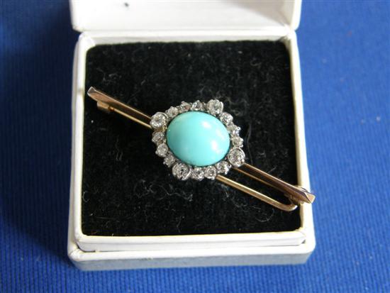 Appraisal: Bar brooch set with a turquoise and old cut diamond