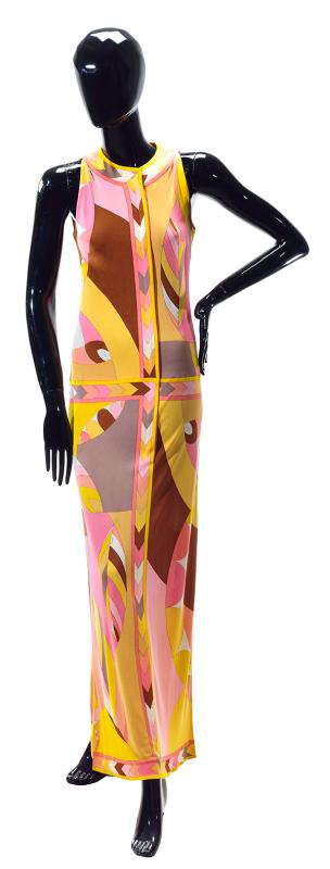 Appraisal: AN EARLY 'S PUCCI GOWN Silk jersey sleevless Abstract leaf