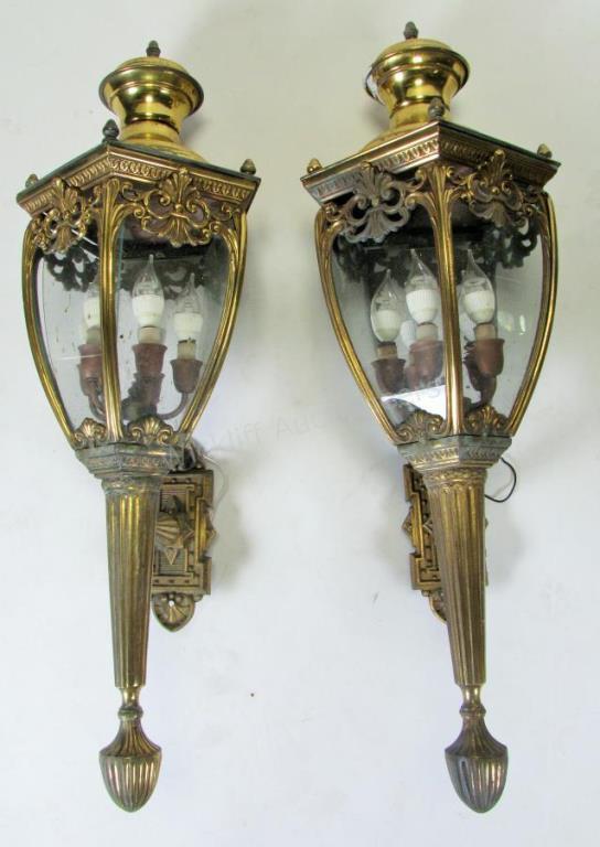 Appraisal: Pair of Outdoor Coach Light Fixtures brass and brass-plated metal