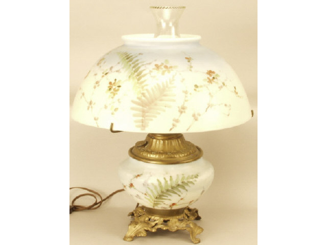 Appraisal: Hand painted kerosene parlor lamp electrified Estimate -