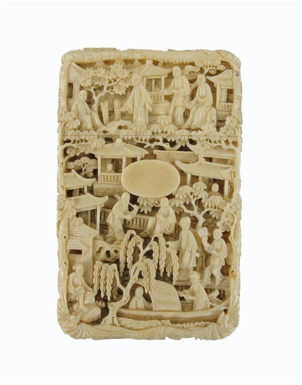 Appraisal: A good Chinese carved ivory card case and cover