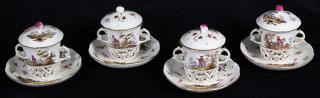 Appraisal: lot of Continental lidded teacups with double handles lot of