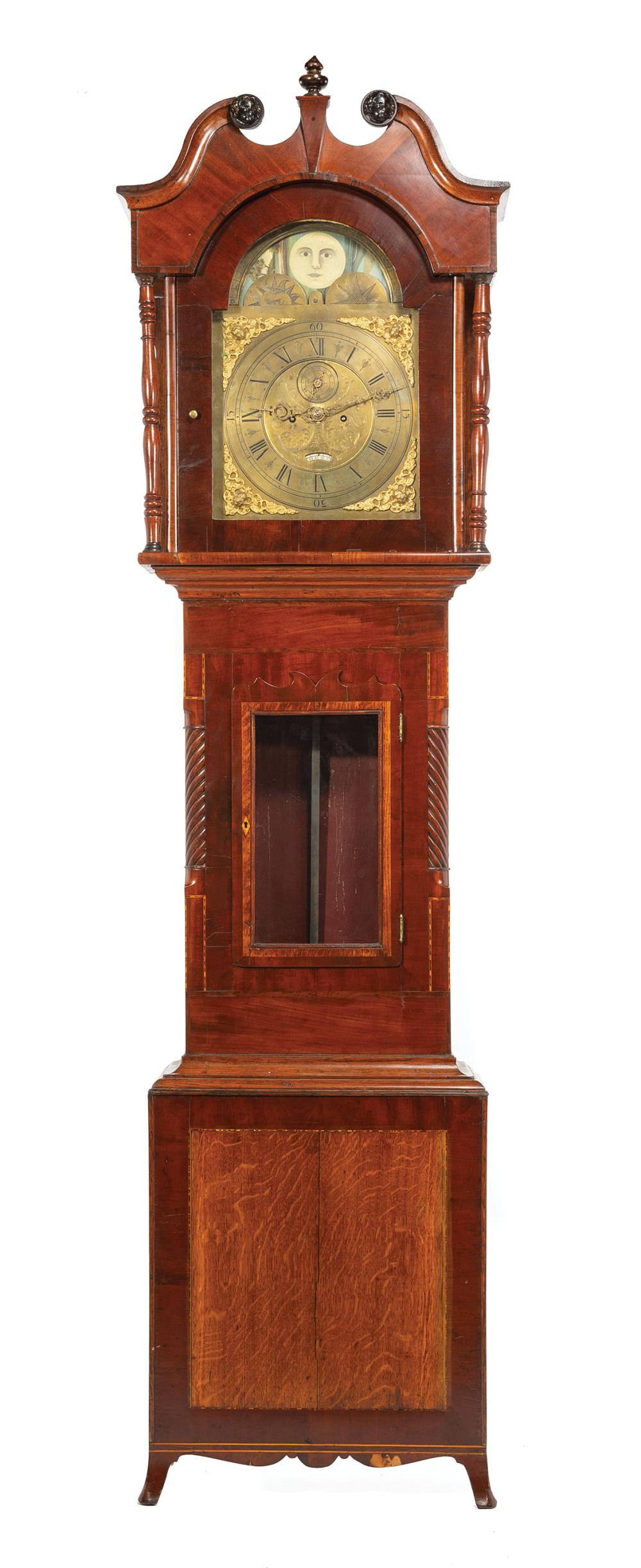 Appraisal: Antique English Oak and Mahogany Tall Case Clock brass dial