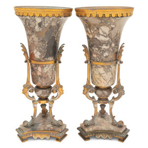 Appraisal: A Pair of Neoclassical Gilt Bronze Mounted Marble Vases Early