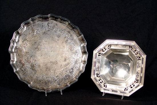 Appraisal: PIECE ESTATE COMMEMORATIVE STERLING TROPHIES To include Birks sterling tray