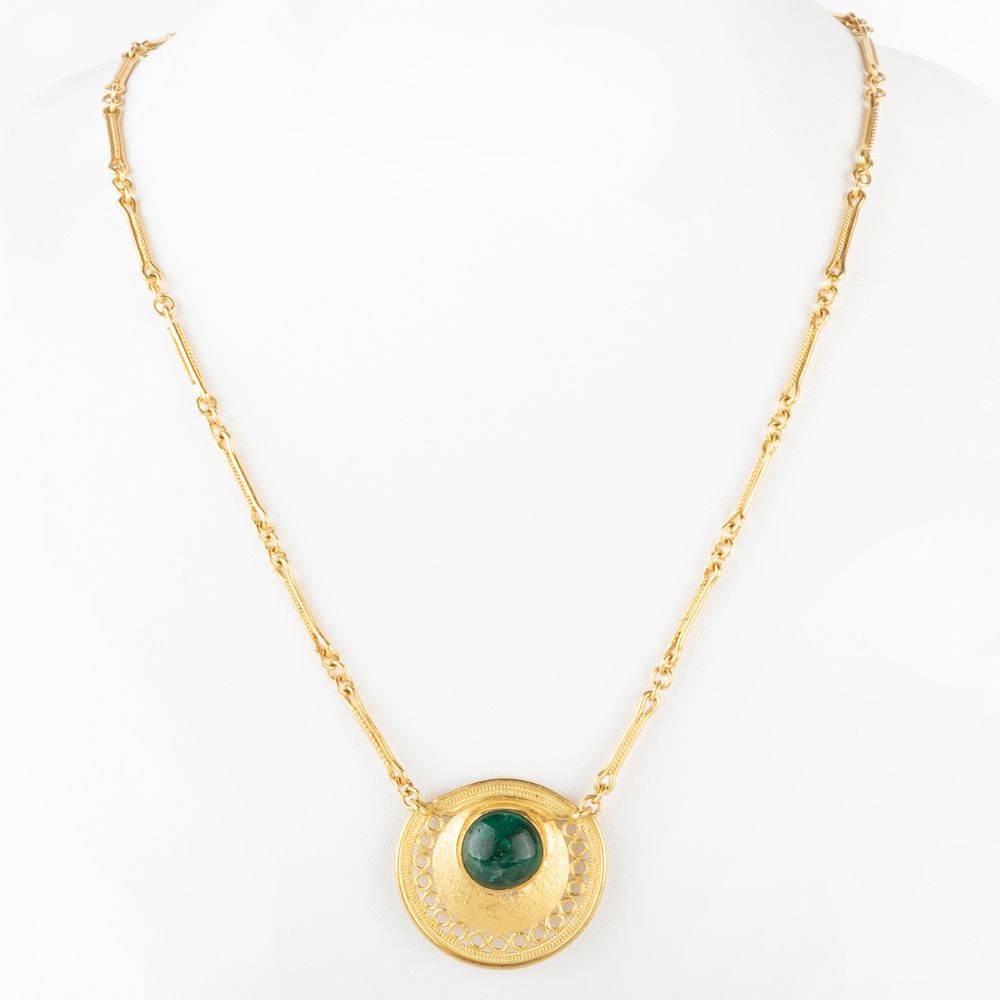 Appraisal: k Gold Long Pendant Necklace With green stone unmarked in