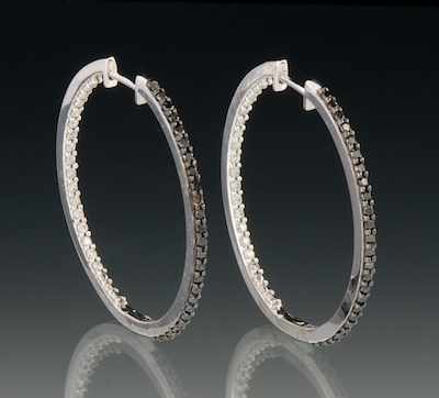 Appraisal: A Pair of Black and White Diamond Hoops k white