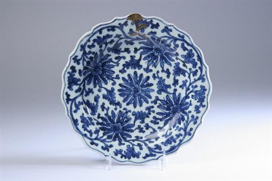 Appraisal: CHINESE BLUE AND WHITE PORCELAIN BARBED PLATE Qianlong period Floral