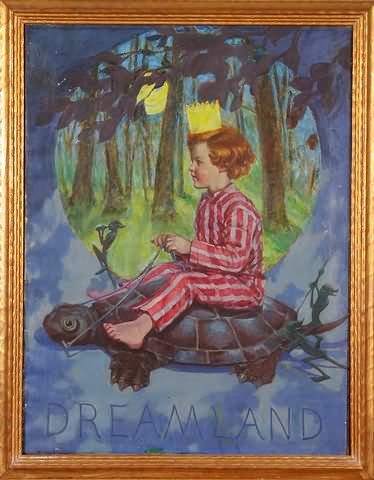 Appraisal: Dreamland young child sitting on a turtle wearing a crown