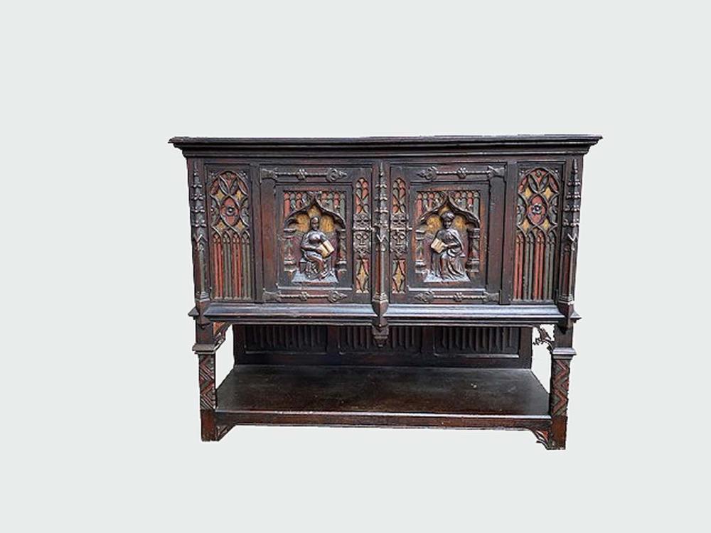 Appraisal: CONTINENTAL MEDIEVAL VARIOUS SIDE CABINETNow adapted Rectangular with two hinged