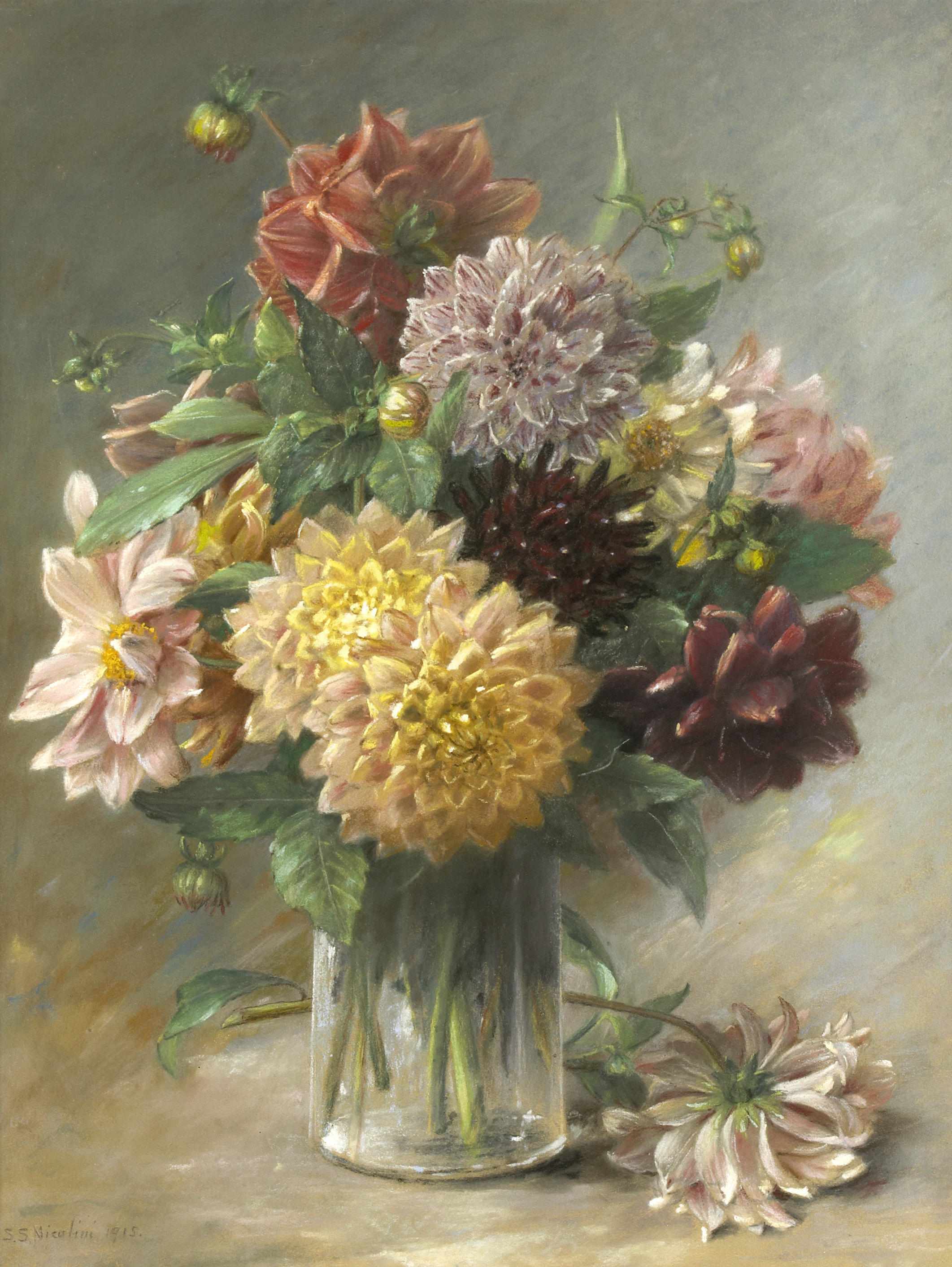 Appraisal: S S Nicolini A still life of flowers in a