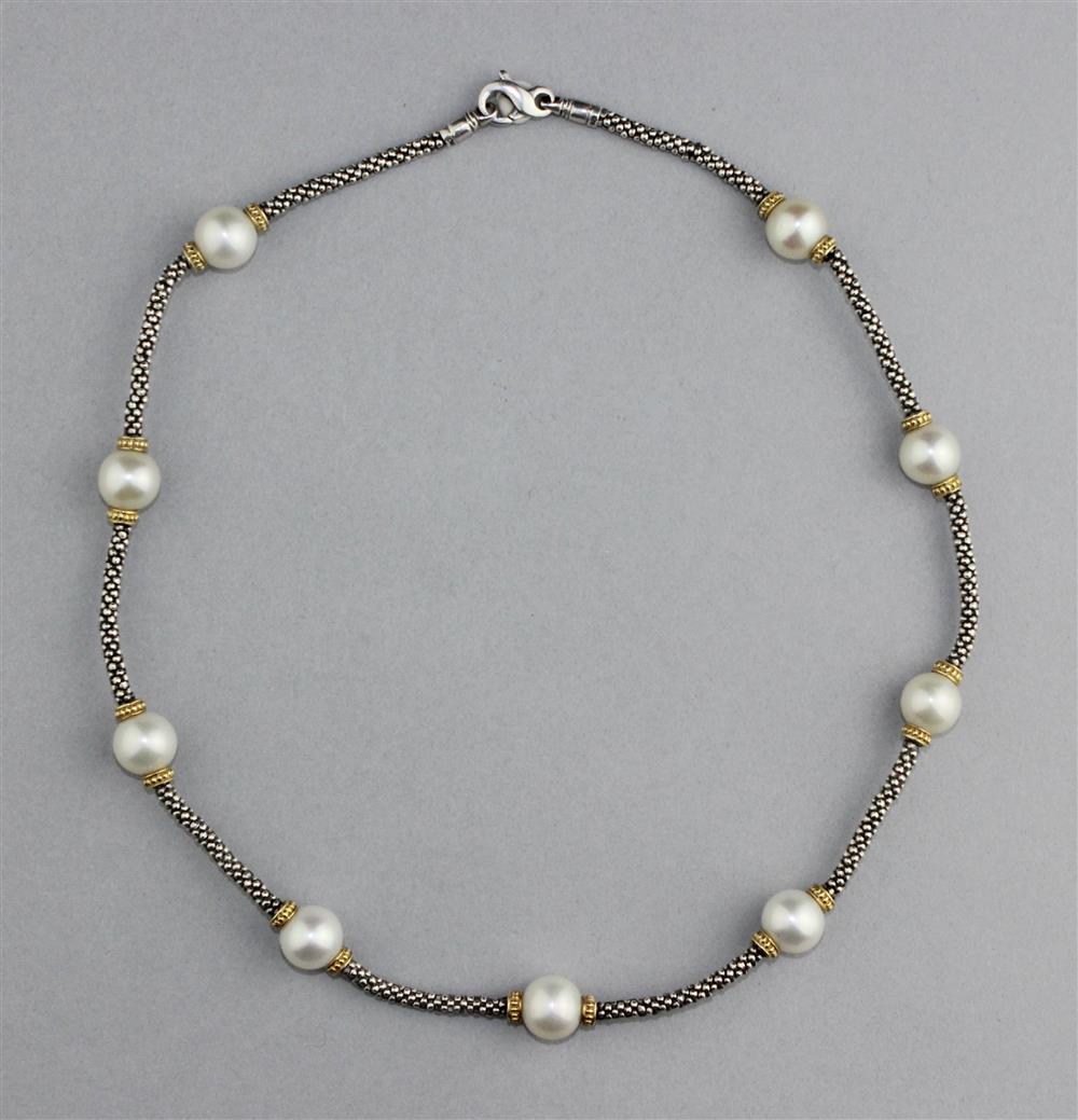 Appraisal: LAGOS CAVIAR STERLING AND K YELLOW GOLD NECKLACE WITH PEARLS