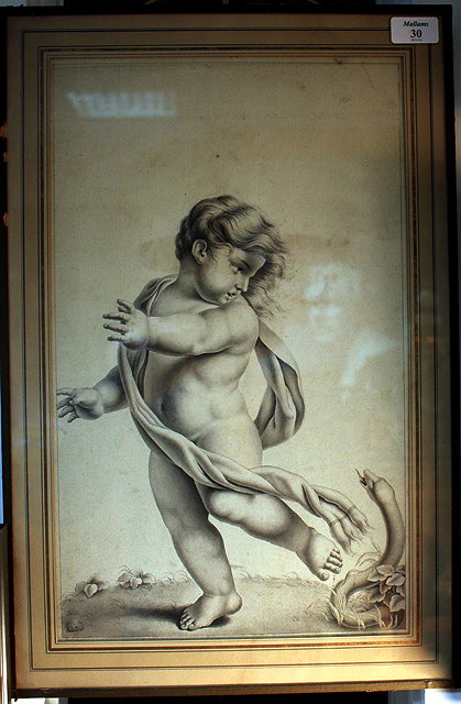 Appraisal: AN ANTIQUE CONTINENTAL WATERCOLOUR of a Putti being surprised by