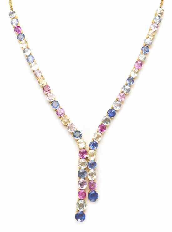 Appraisal: A Yellow Gold and Multicolor Sapphire Necklace containing round and