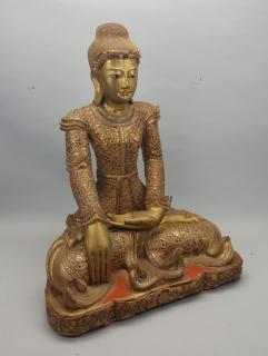 Appraisal: th C Burmese Carved Seated Buddha Red and gilt lacquered